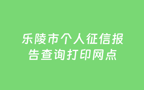 乐陵市个人征信报告查询打印网点