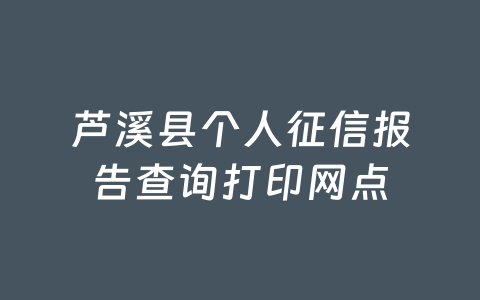 芦溪县个人征信报告查询打印网点