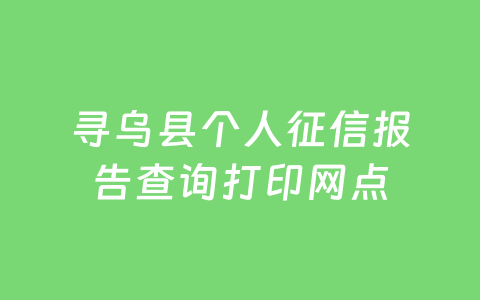 寻乌县个人征信报告查询打印网点