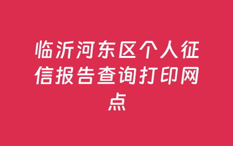 临沂河东区个人征信报告查询打印网点