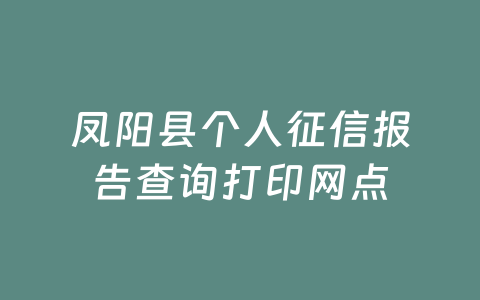 凤阳县个人征信报告查询打印网点