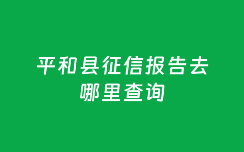 平和县征信报告去哪里查询