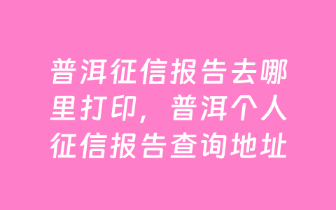 普洱征信报告去哪里打印,普洱个人征信报告查询地址打印网点