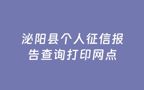 泌阳县个人征信报告查询打印网点
