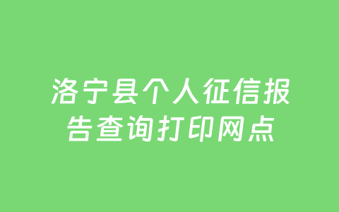 洛宁县个人征信报告查询打印网点