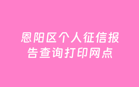 恩阳区个人征信报告查询打印网点