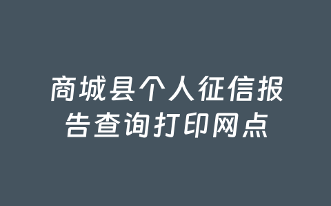 商城县个人征信报告查询打印网点