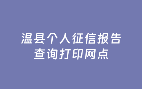 温县个人征信报告查询打印网点