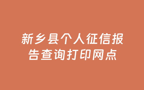 新乡县个人征信报告查询打印网点