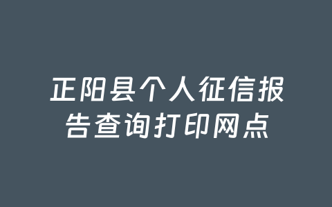 正阳县个人征信报告查询打印网点