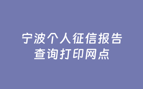 宁波个人征信报告查询打印网点