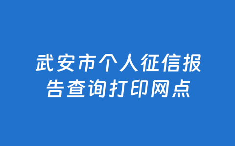 武安市个人征信报告查询打印网点