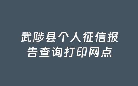 武陟县个人征信报告查询打印网点
