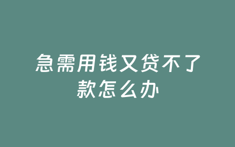 急需用钱又贷不了款怎么办