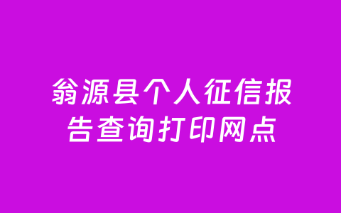 翁源县个人征信报告查询打印网点