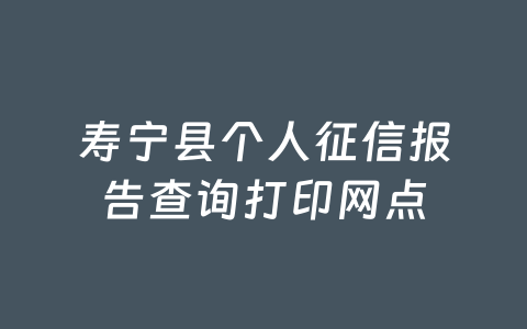 寿宁县个人征信报告查询打印网点