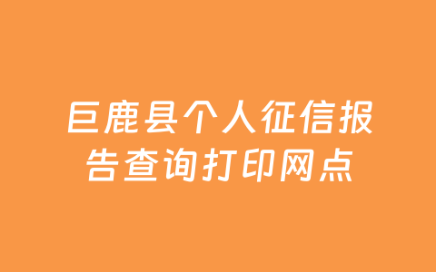 巨鹿县个人征信报告查询打印网点