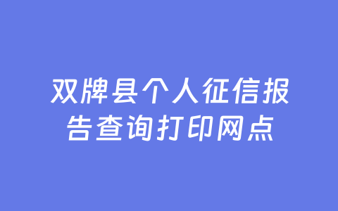 双牌县个人征信报告查询打印网点