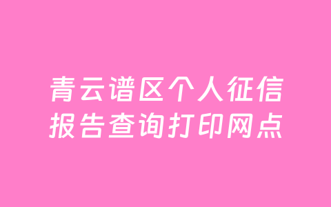 青云谱区个人征信报告查询打印网点
