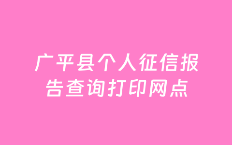 广平县个人征信报告查询打印网点