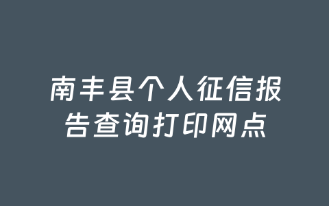 南丰县个人征信报告查询打印网点