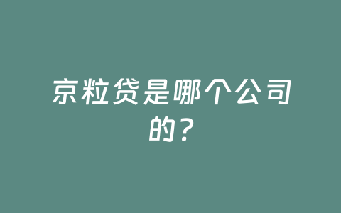 京粒贷是哪个公司的?