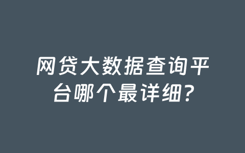 网贷大数据查询平台哪个最详细？