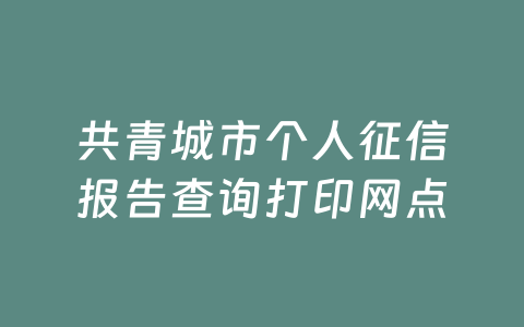 共青城市个人征信报告查询打印网点