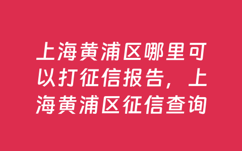 上海黄浦区哪里可以打征信报告,上海黄浦区征信查询网点