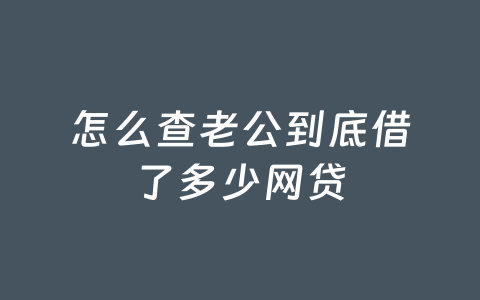怎么查老公到底借了多少网贷