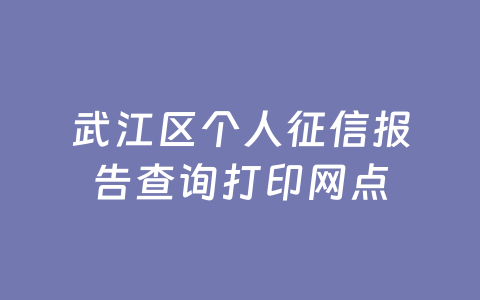武江区个人征信报告查询打印网点