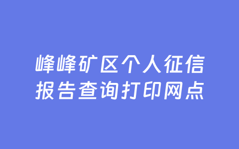 峰峰矿区个人征信报告查询打印网点